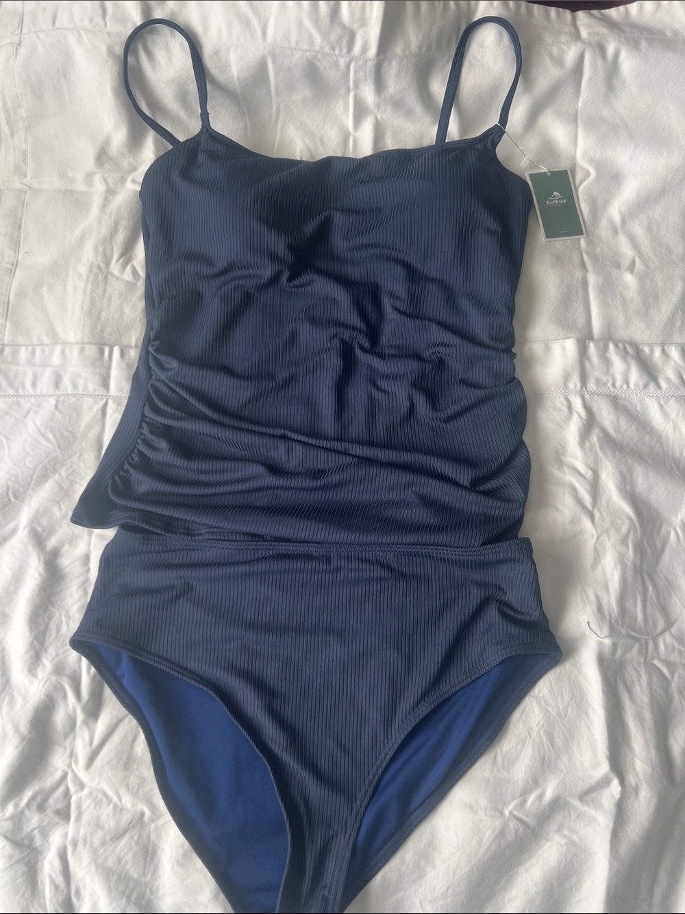 Women’s Navy Ribbed Tankini Set - Stylish Navy Swimwear